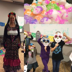 Here's a short alt tag for the image: `Dia de los Muertos celebration with children`