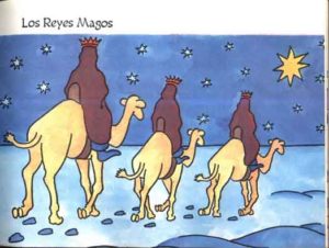 Here's an alt tag for the image: Three Wise Men on camels, star.