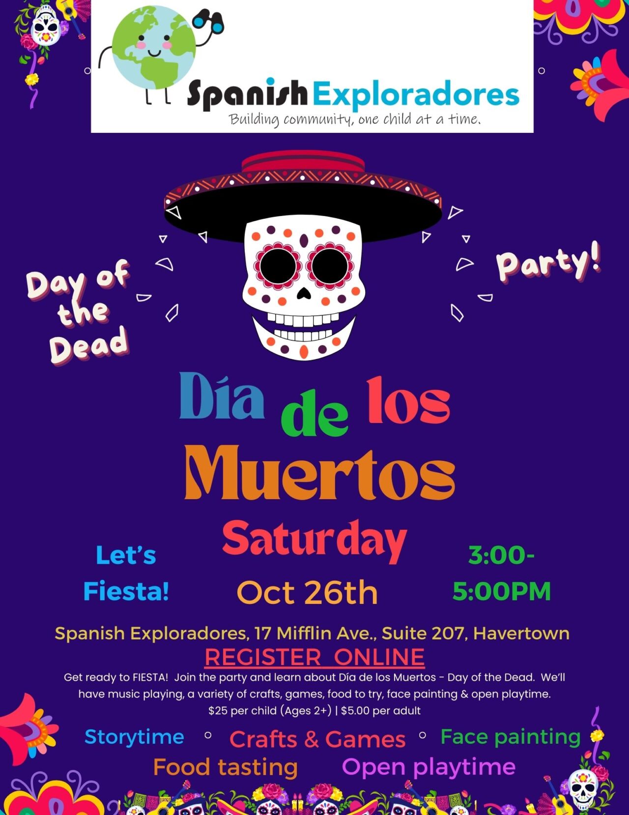 A poster for the day of the dead party.